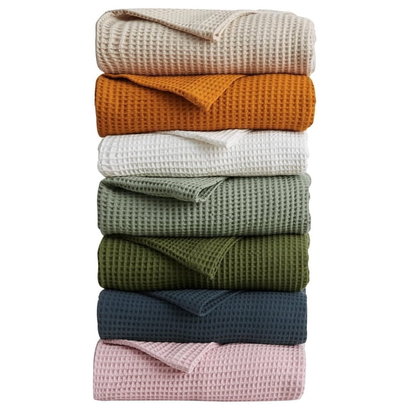100% Cotton Waffle Weave Queen Bed Blanket | Yellow Waffle Knit Blanket | Ultra-Soft, All Season Textured Blankets & Throws for Bed, Couch, or Chair (Full/Queen, Bronze)