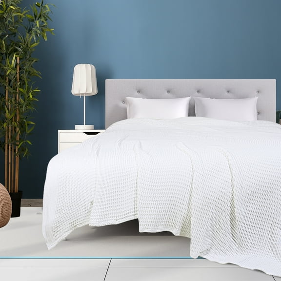 100% Cotton Waffle Woven Soft Knit Throw Blanket for Bed Couch Sofa White Throw(47" x 70")