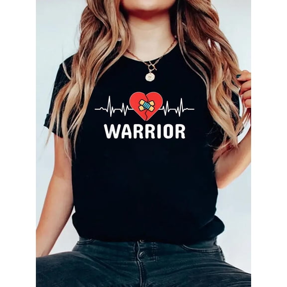 100% Cotton Warrior Heart Disease Awareness Tee CHD Congenital Men Women T-Shirt Women's Graphic Tee Casual Tops