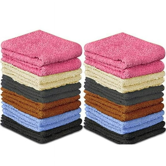 100% Cotton - Wash Cloth Set - Pack of 24, Flannel Face Cloths, Lightweight Thin Highly Absorbent & Ultra-Soft Fingertip Towels for Bath & Spa