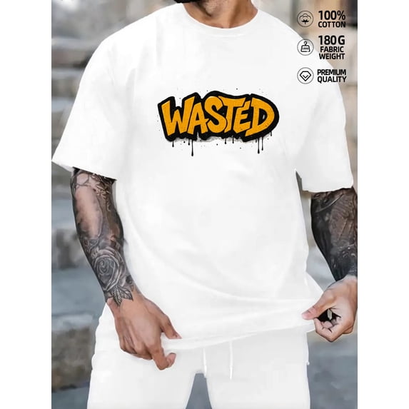 100% Cotton Wasted Tee for men Black Wall Street white 180G 100% Cotton ...