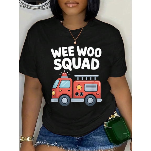 100% Cotton Wee Woo Squad Fire Truck Adventure T-Shirt Women's Graphic Tee Casual Tops