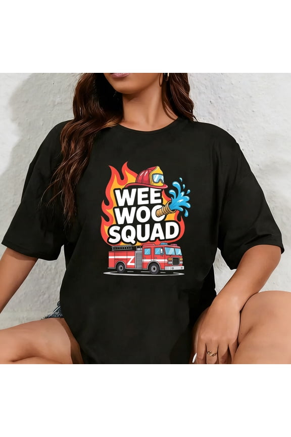 100% Cotton Wee Woo Squad Firefighter Fun Design T-Shirt