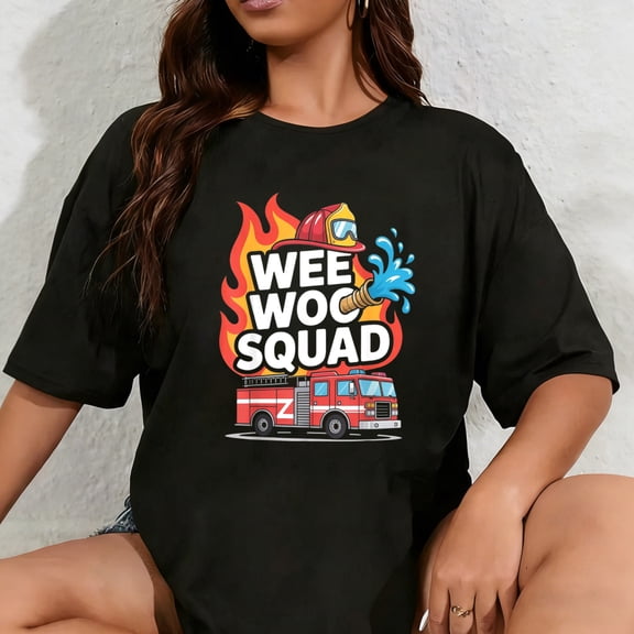 100% Cotton Wee Woo Squad Firefighter Fun Design T-Shirt