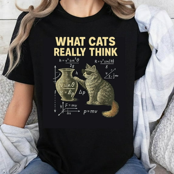 100% Cotton What Cats Really Think Physics Cat Science Humor T-Shirt Funny Animal Lover Gift for Cat Enthusiasts