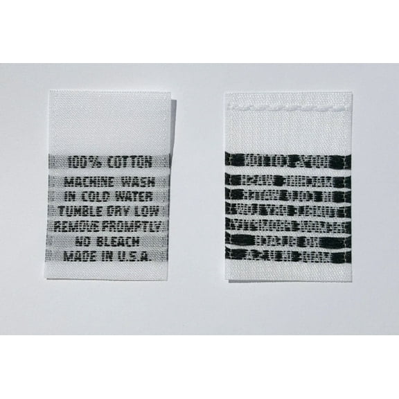 100% Cotton White Woven Care Tags Clothing Labels - 100 Qty