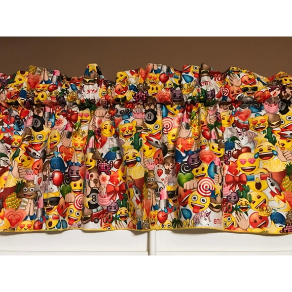 100% Cotton Window Valance 42" Wide Emoji Faces Allover