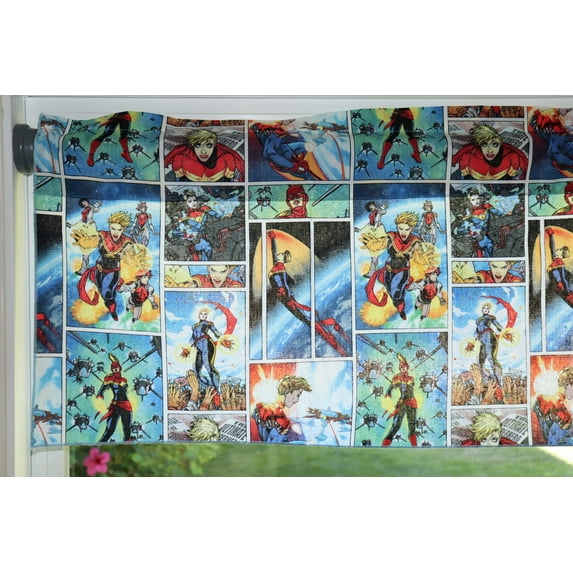 100% Cotton Window Valance 42" Wide Marvels Captain Marvel