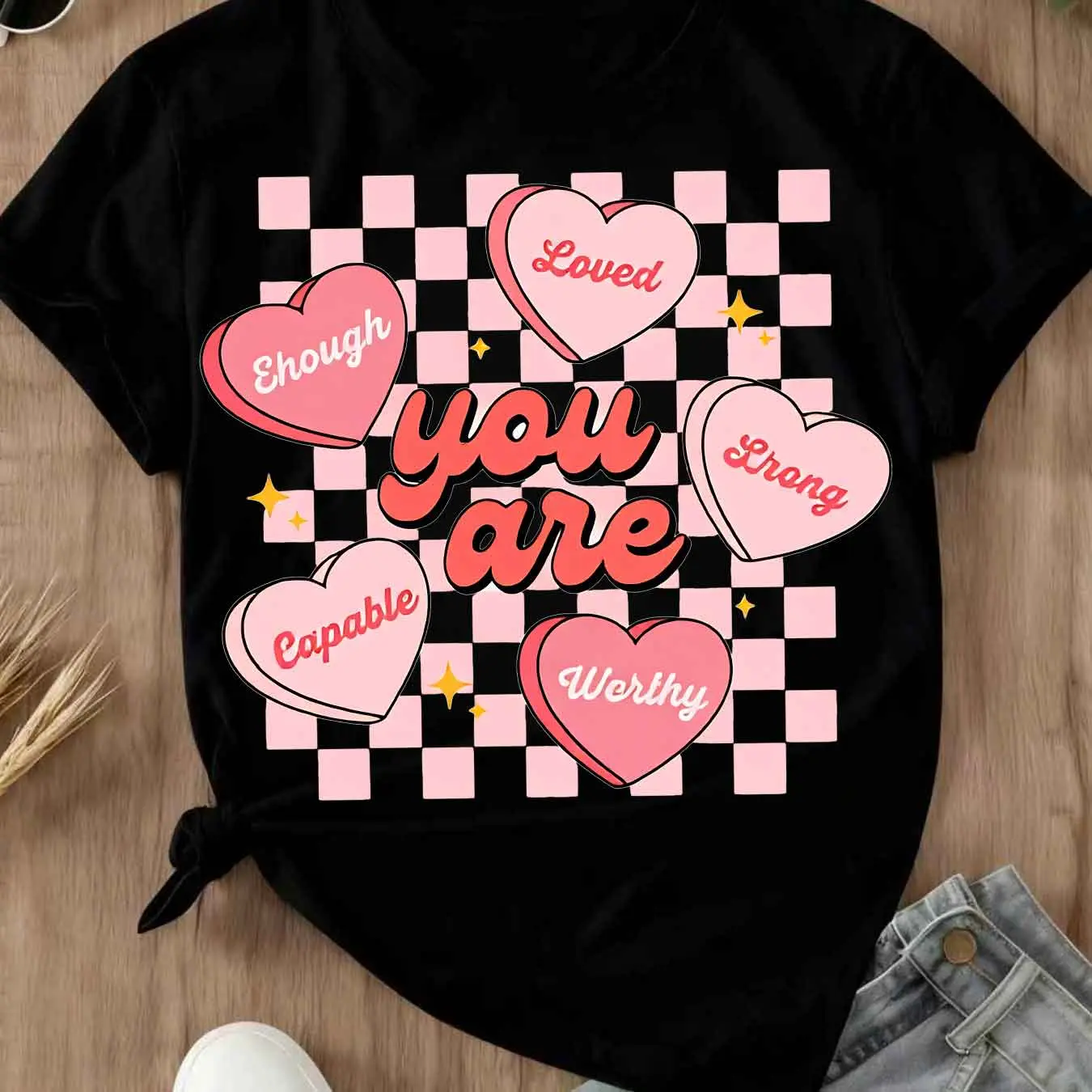 100% Cotton Women Casual T Shirt You Are Loved Strong Enough Capable ...