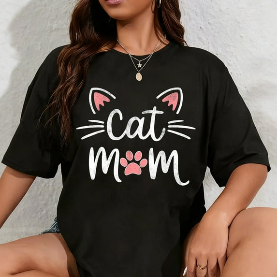 100% Cotton Women Cat Mom Cat Lover Cute Mother's Day Mama I Love My Cat T-Shirt