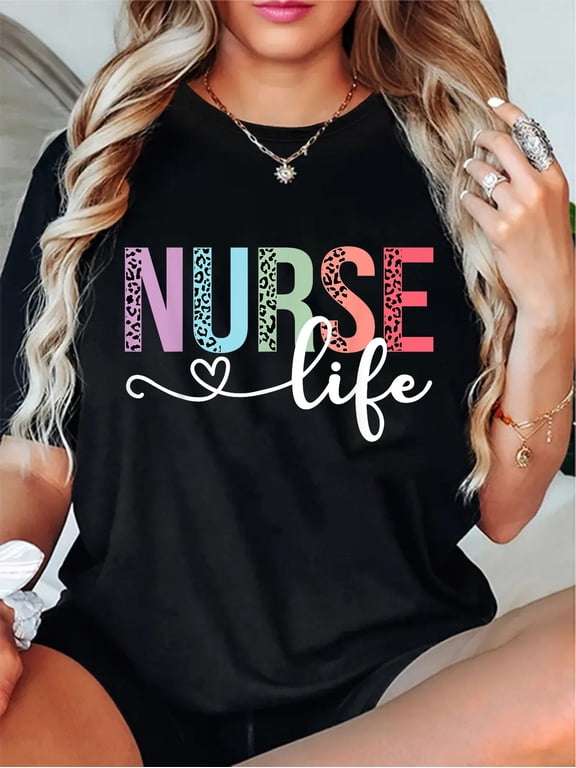 100% Cotton Women Nurse Life RN LPN CNA Leopard Nurse Week Healthcare T-Shirt