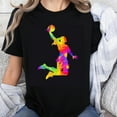 thumbnail image 1 of 100% Cotton Women's Basketball Player Tie Dye Jump Shot Graphic T-Shirt Sporty Casual Wear for Girls and Teens Fun Colorful Design, 1 of 5