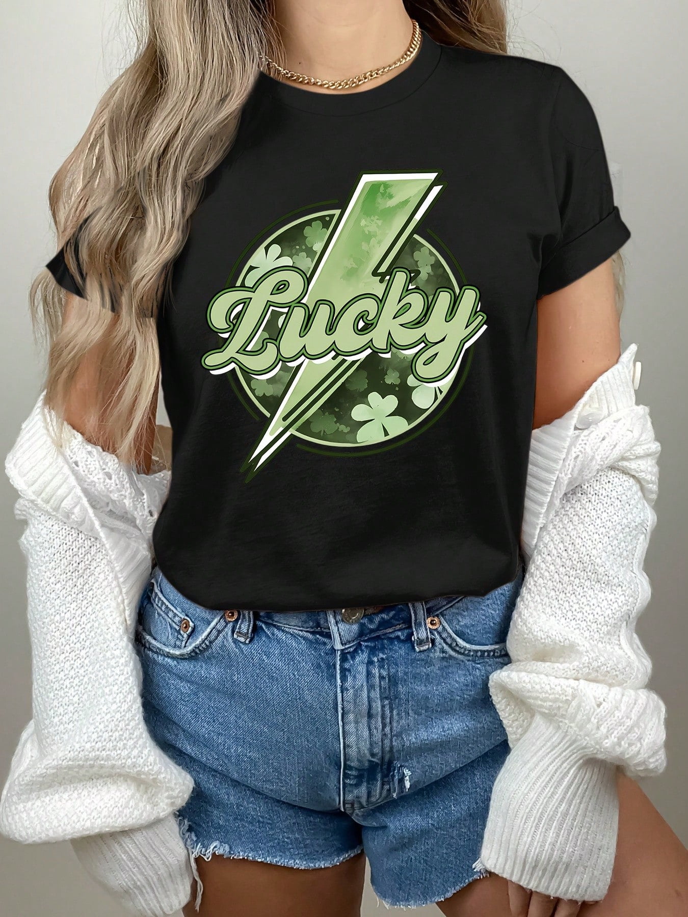 100% Cotton Women's St. Patrick's Day Lucky Graphic Tee,Applique Detail ...