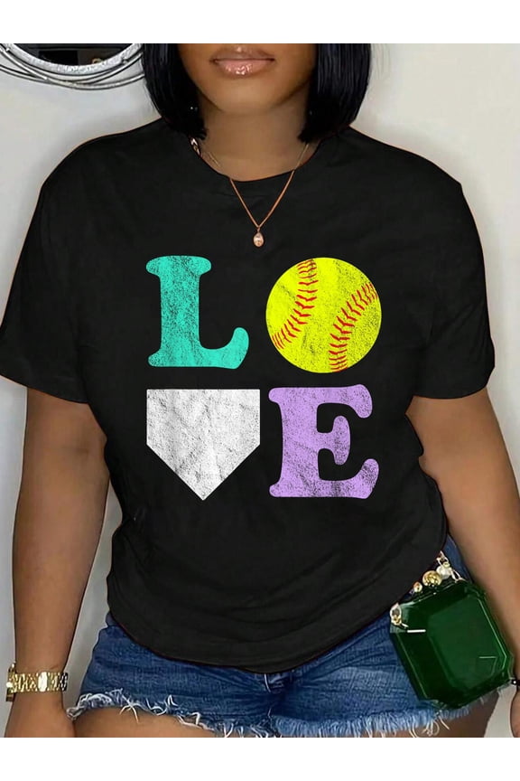 100% Cotton Women's or Girls I Love Softball T-Shirt Women's Men's Graphic Tee Casual Tops