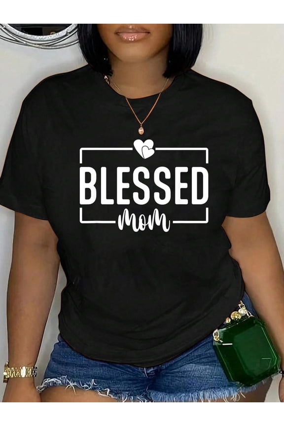 100% Cotton Womens Blessed Mama Mother's Day Funny Mother Mom T-Shirt Women's Men's Graphic Tee Casual Tops