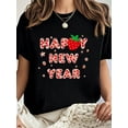 thumbnail image 1 of 100% Cotton Womens Happy New Year Strawberry Matching Happy New Year 2026 T-Shirt Summer Tees Women, 1 of 7