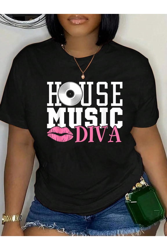 100% Cotton Womens House Music Diva - DJ EDM Rave Music Festival T-Shirt Women's Men's Graphic Tee Casual Tops