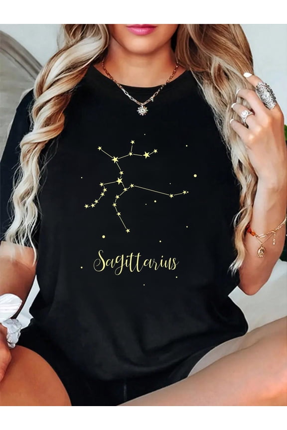 100% Cotton Womens Sagittarius Zodiac Astrological Sign Star Constellations V-Neck T-Shirt.jp Women's Graphic Tee Casual Tops