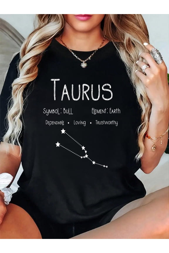 100% Cotton Womens Vintage Distressed Taurus Symbol Zodiac Sign Birthday Gift V-Neck T-Shirt. Women's Graphic Tee Casual Tops