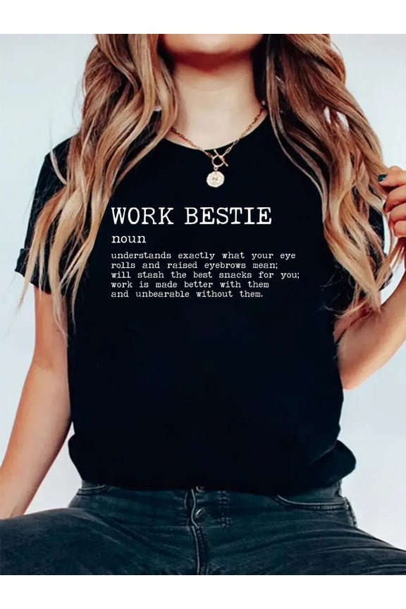 100% Cotton Work Bestie Definition Co-Worker Colleague Co-Workers T-Shirt Women's Graphic Tee Casual Tops