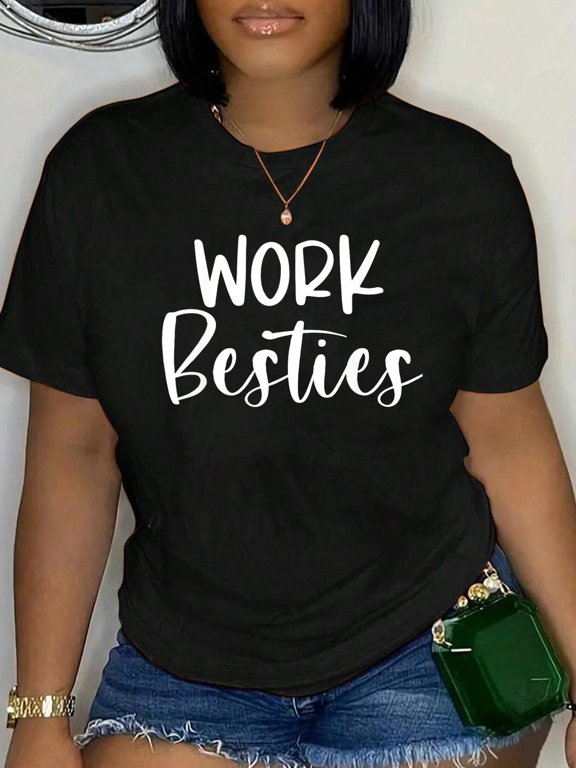 100% Cotton Work Friends Cute Work Besties Matching Employee Coworker T-Shirt Women's Graphic Tee Casual Tops