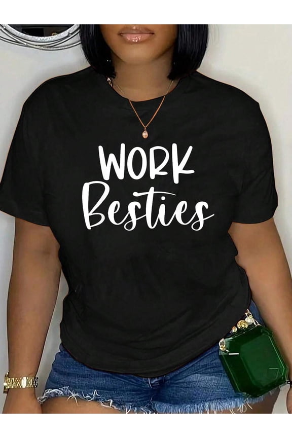 100% Cotton Work Friends Cute Work Besties Matching Employee Coworker T-Shirt Women's Graphic Tee Casual Tops