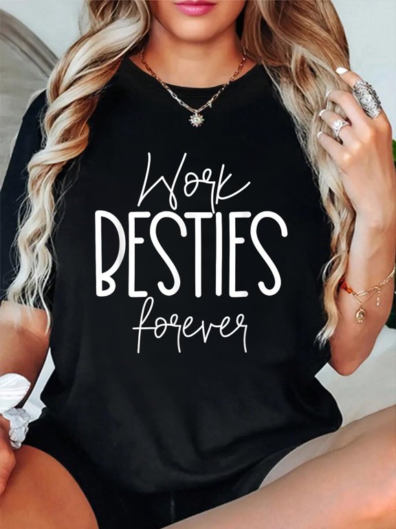 100% Cotton Work Friends Work Besties Matching Employee Coworker Leaving T-Shirt Women's Graphic Tee Casual Tops