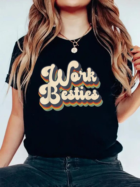 Cotton Work Friends Work Besties Matching Employee Coworker Retro T-Shirt Women's Graphic Tee Casual Tops