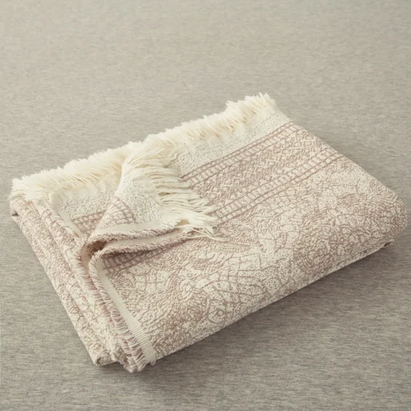 H&D 100% Cotton Woven Throw Blanket with Fringe, Boho Design, 51" x 63"