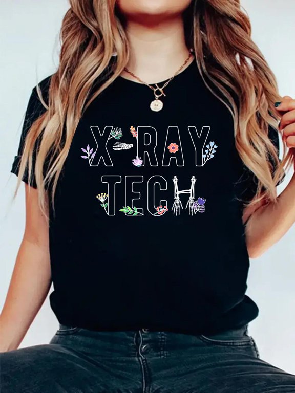Cotton X-Ray Tech Flowers X-Ray Technologist XRay Tech T-Shirt Women's Graphic Tee Casual Tops
