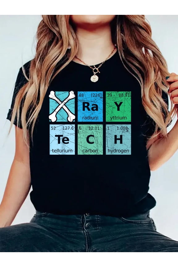 100% Cotton X-Ray Tech Radiologist Rad Tech Radiology Periodic Table T-Shirt Women's Men's Graphic Tee Casual Tops