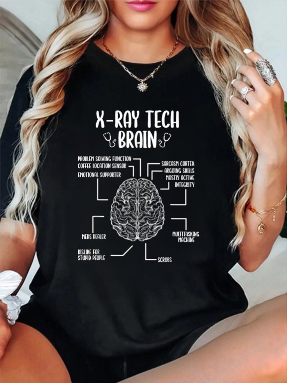 Cotton XRay Tech Essential XRay Technologist Badge Reel Radiography T-Shirt Women's Graphic Tee Casual Tops