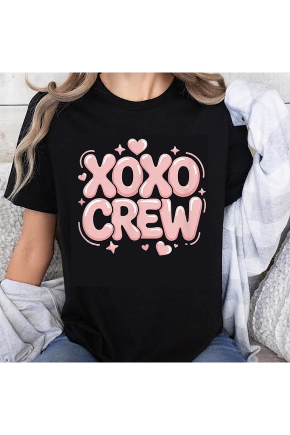100% Cotton Xoxo Crew Valentine's Day Cute Heart Print Women's Fashion Graphic Tee T-Shirt