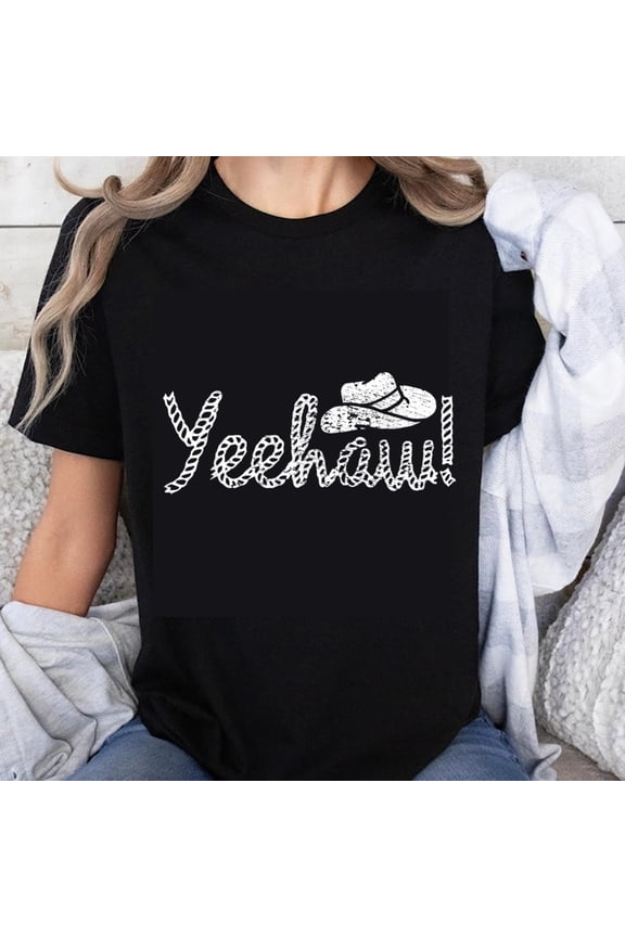 100% Cotton Yeehaw Cowboy Hat Graphic T-Shirt Women Country Western Style Cute Fun Tee Shirt for Cowgirl Outfits Party Wear
