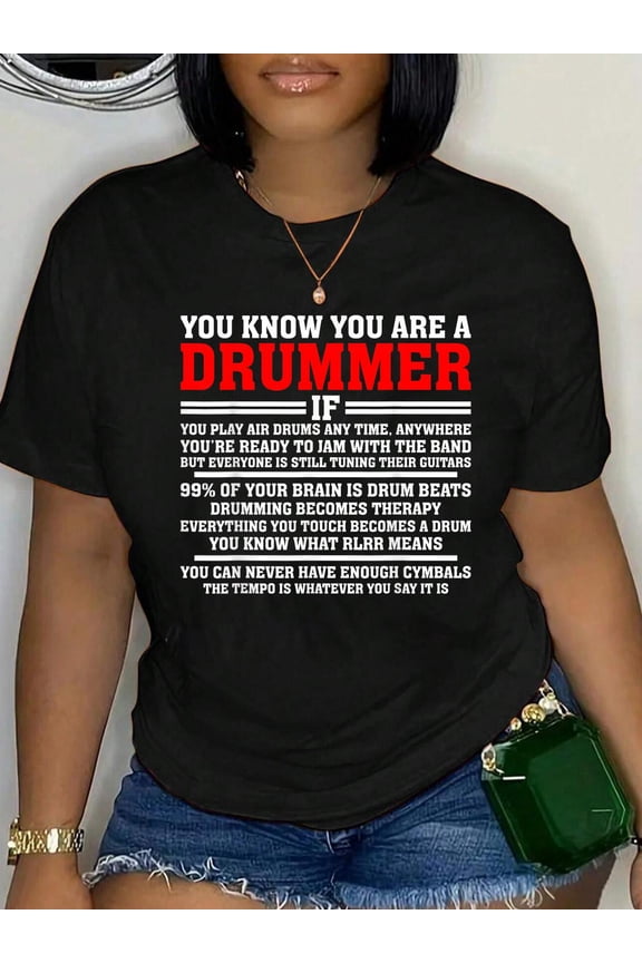 100% Cotton You Know You Are Drummer If You Play Air Drum Anytime T-Shirt Women's Graphic Tee Casual Tops