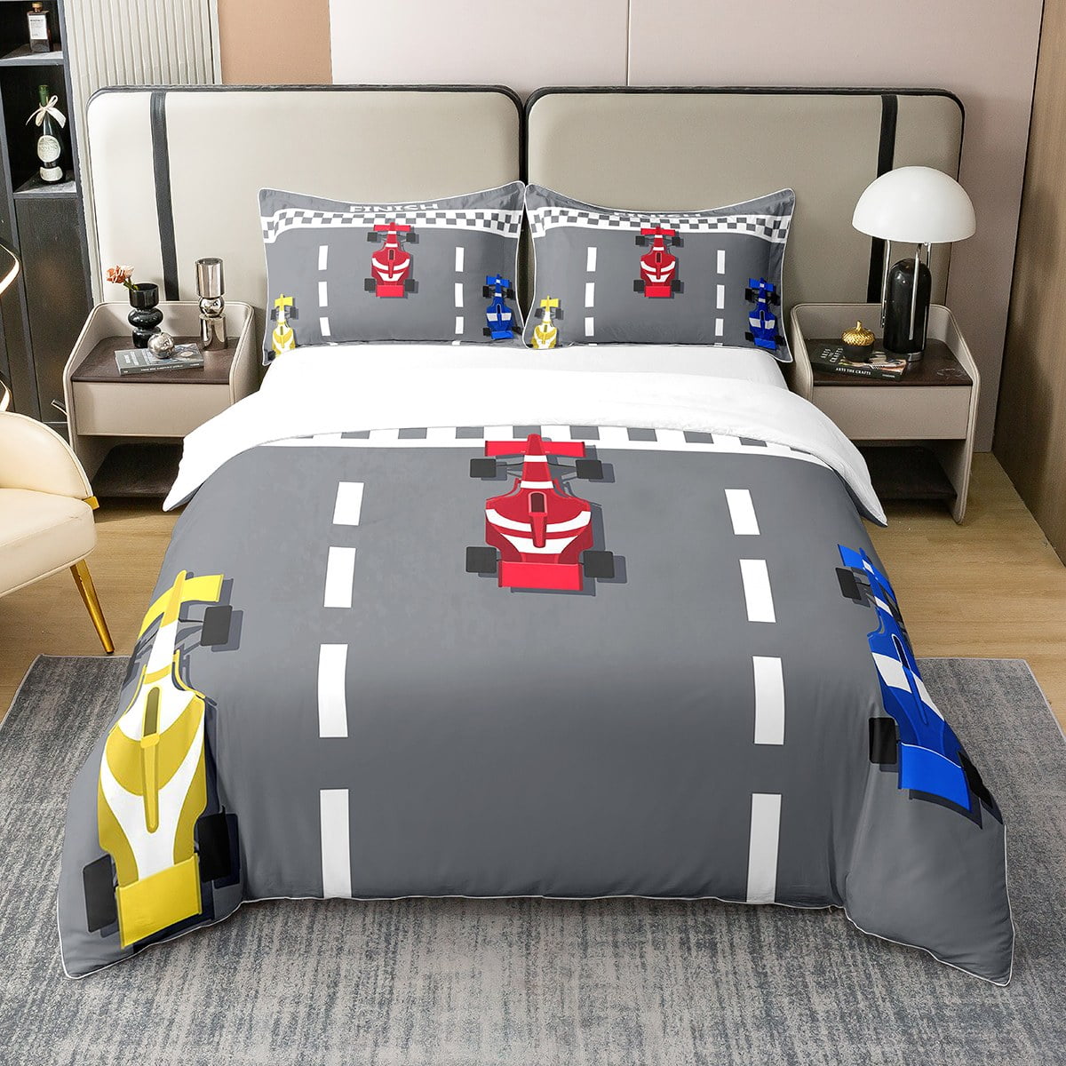 100 Cotton Youth Race Car Bedding Set Twin formula Racer Comforter