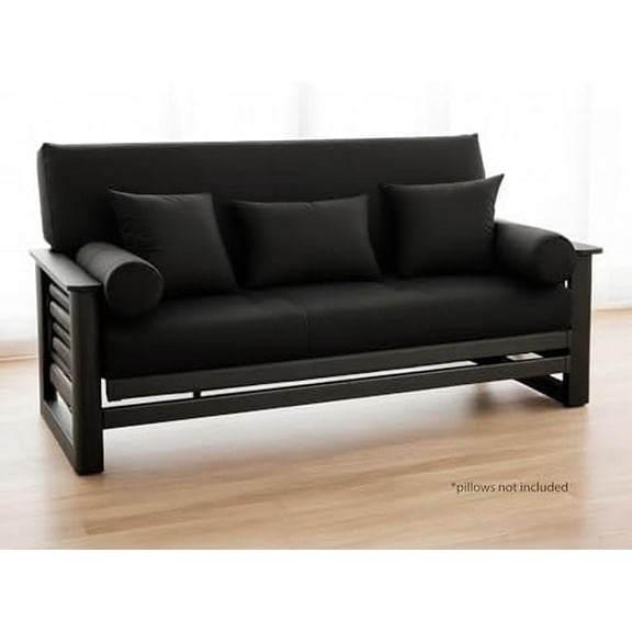 100% Cotton Zippered Futon Cover Full Size - Black - Machine Washable Futon Mattress Cover with Zipper, Durable Armless Sofa Bed Covering (54x75)