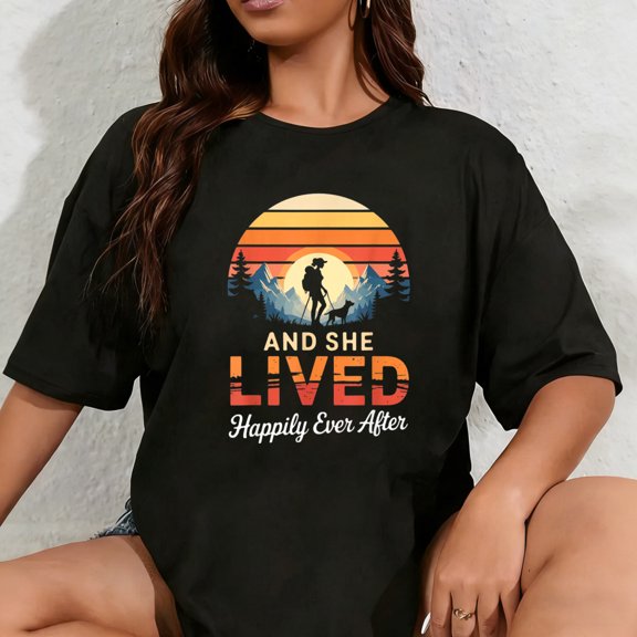 100% Cotton and She Lived Happily Ever After Sunset T-Shirt
