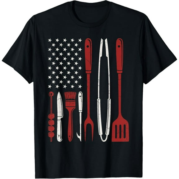 100% Cotton for Both Men and WomenBarbecue USA Flag Grilling BBQ Eater Maker Barbecue Lover T-Shirt