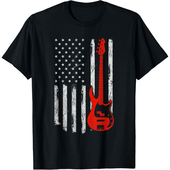 100% Cotton for Both Men and WomenBassist - USA American Flag Bass Guitar Player Musician T-Shirt