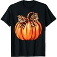 thumbnail image 1 of 100% Cotton for Both Men and WomenCoquette Bow Leopard Pumpkin Thanksgiving Rustic Fall Women T-Shirt, 1 of 6