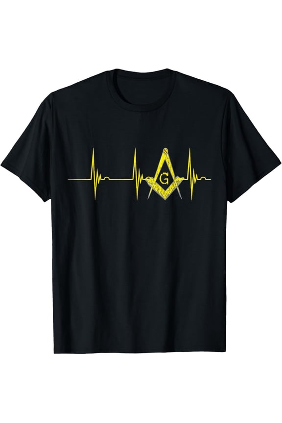 100% Cotton for Both Men and WomenFreemason Heartbeat EKG Pulse Mason Masonic Symbol Of Faith T-Shirt