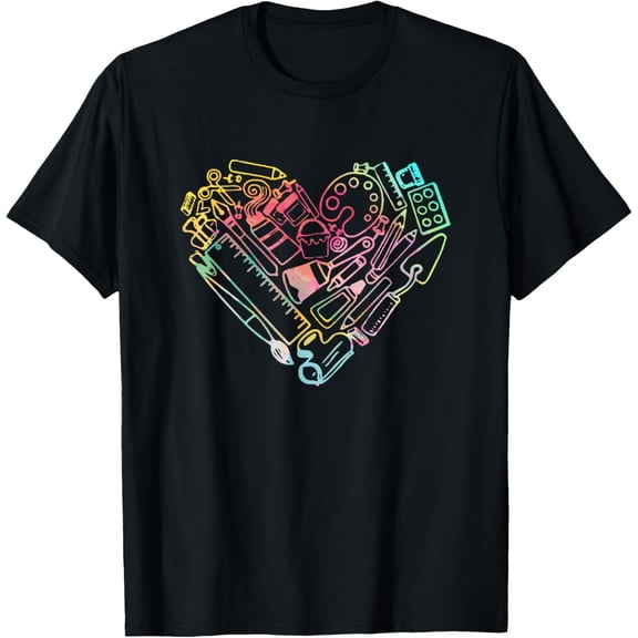100% Cotton for Both Men and WomenHeart Shape Love Watercolor Art Teacher Artists Painter T-Shirt