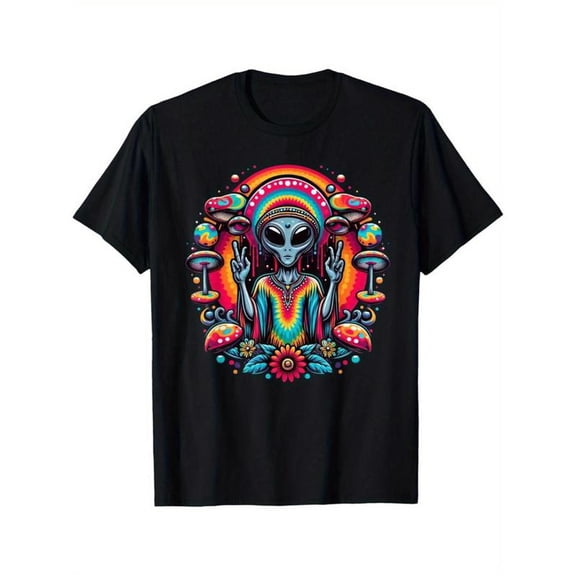 100% Cotton funny vintage [Funny Boho Hippie T-Shirt] Soft Cotton Alien Peace Sign Funny Boho Hippie T-Shirt A85 Golf Gift T-Shirt For Men and Women
