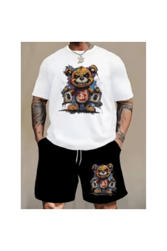 100% Cotton funny vintage mens casual cotton t shirt with graffiti bear print crew neck short sleeve knit fabric top regular fit high stretch 220 apparel crew n Golf Gift T-Shirt For Men and Women