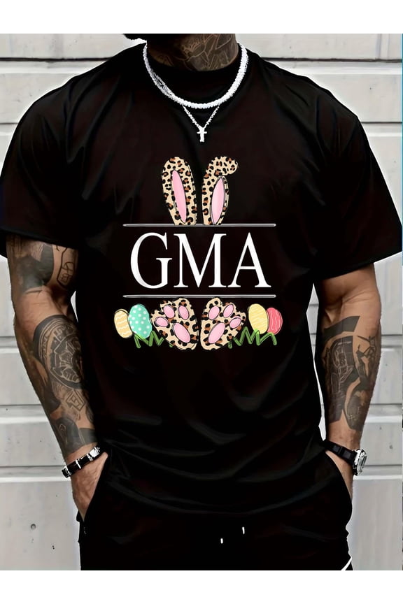 100% Cotton gma Bunny Leopard Grandma Easter Day Rabbit Eggs T-Shirt Graphic T-shirts for men and women