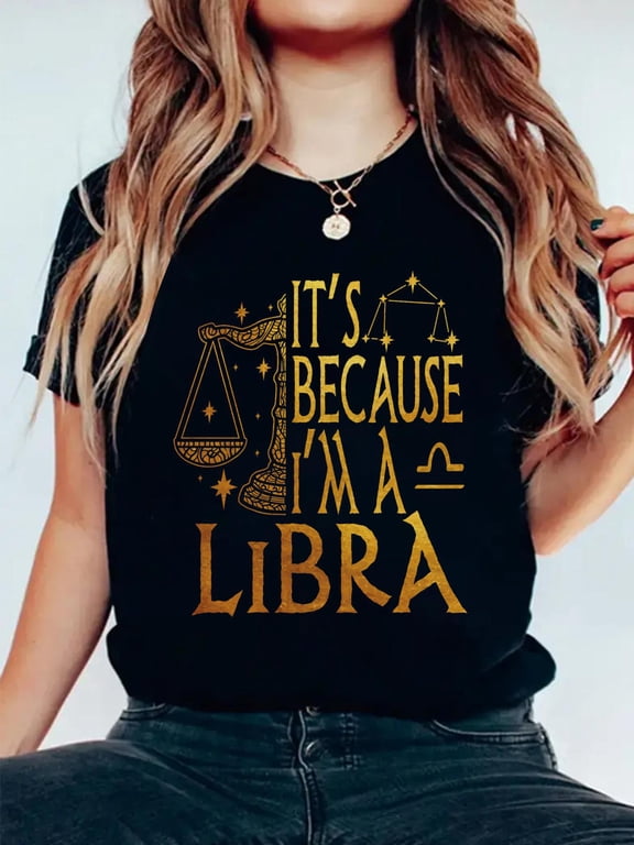 Cotton in Libra Zodiac Symbol Scale September October Comfort Colors Adult Heavyweight T Women's Graphic Tee Casual Tops