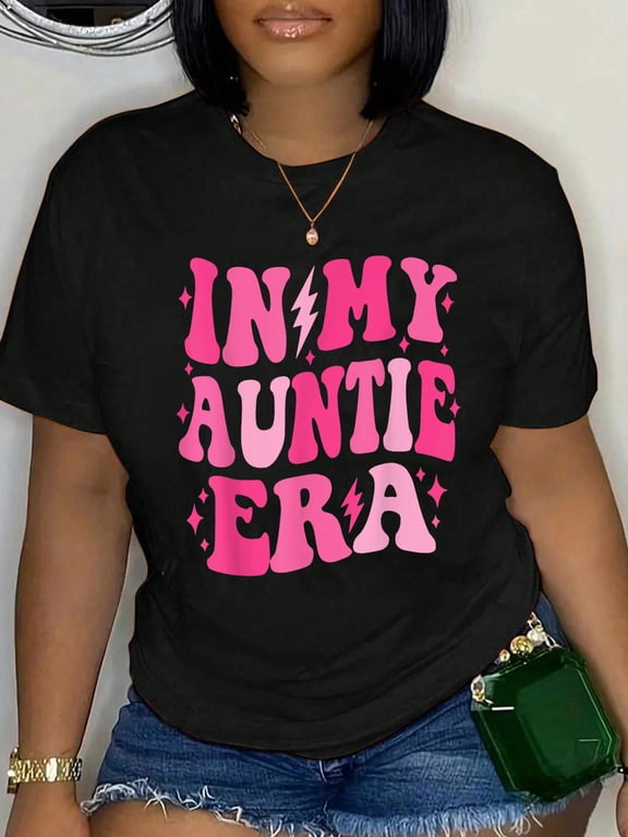 Cotton in My Auntie Era Shirt Women Aunt Era Mother's Day T-Shirt Women's Graphic Tee Casual Tops