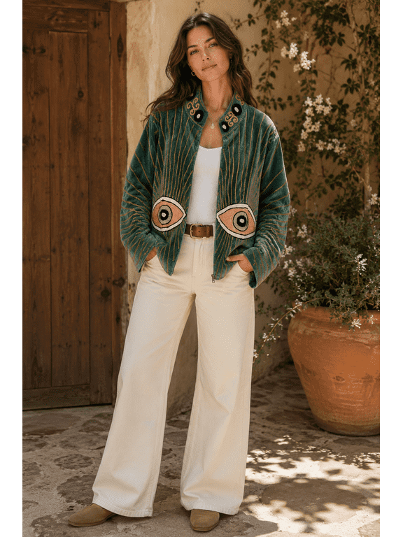 eyes Design Suzani Work Short Jackets 100% Cotton velvet Suzani jacket for women best for gifting