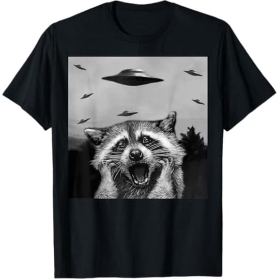 100% Cotton vintage Alien UFO Funny Raccoon Stuffed Animal For Men, Women, Kids T-Shirt Golf Gift T-Shirt For Men and Women